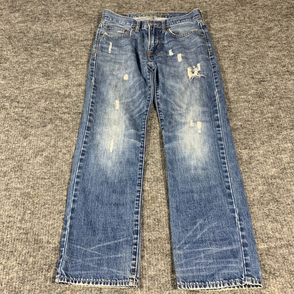 American Eagle Jeans Mens 30x29 Blue Original Straight Distressed Denim Faded